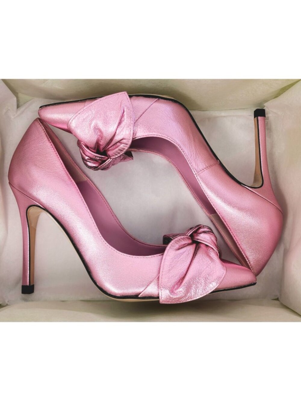 Ted Baker Ryal Womens Metallic Leather Bow Pump Heels Shoe Pink Size 36 / US 5.5 - Picture 2 of 4